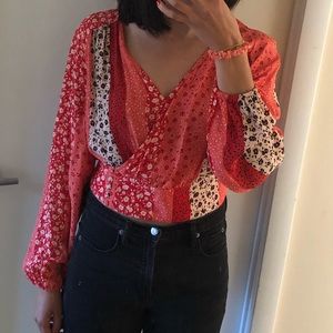 H&M patchwork pink floral wrap top